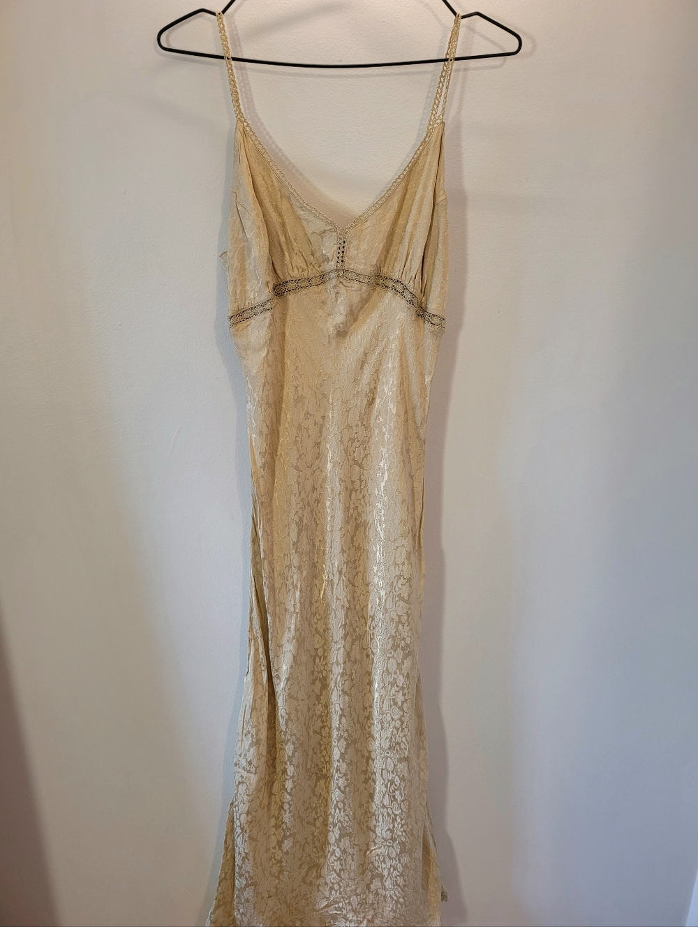 Zara Woman Gold Satiny Lace Textured Maxi Goddess Dress - Size 10